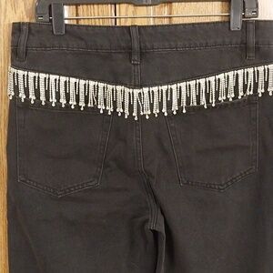 Twelve‎ By On Twelft NWT Rhinestone Fringe Straight Leg Denim Jeans Sz 29 Black